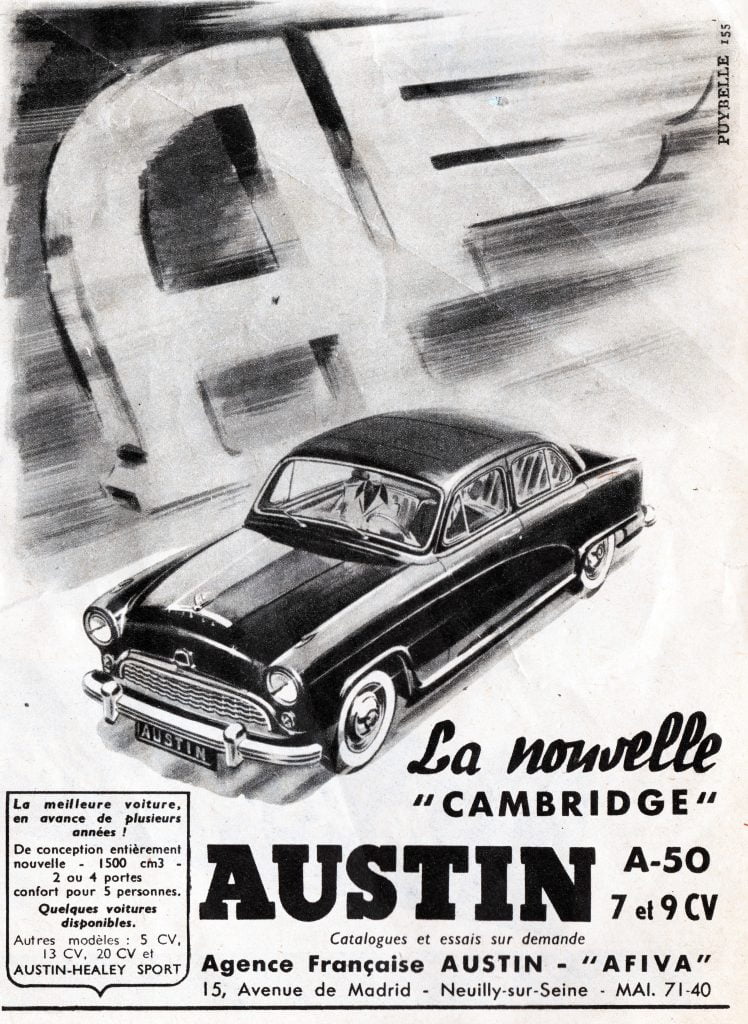 Black and white Austin Cambridge advert