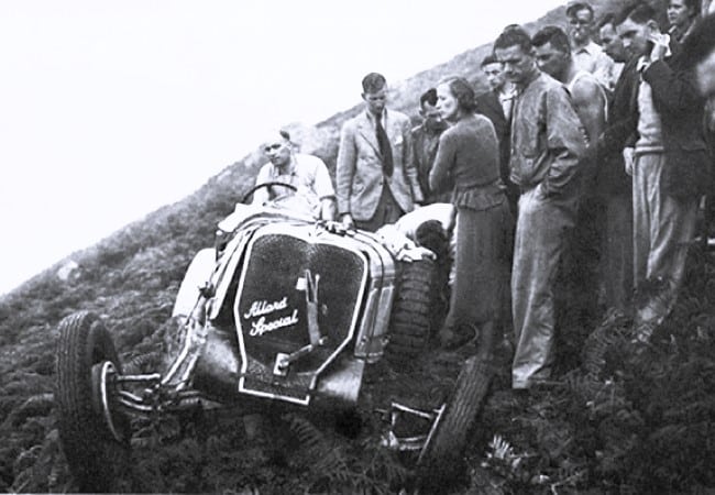 Black and white photo of Sidney Allard after Ben Nevis crash escaping with just bruising