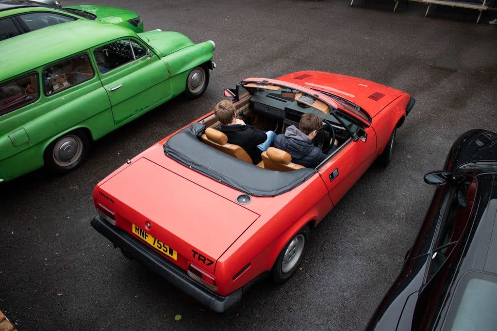 Red Triumph TR7 on loan from the TR Register Car Club in the Classic Car Loan Project