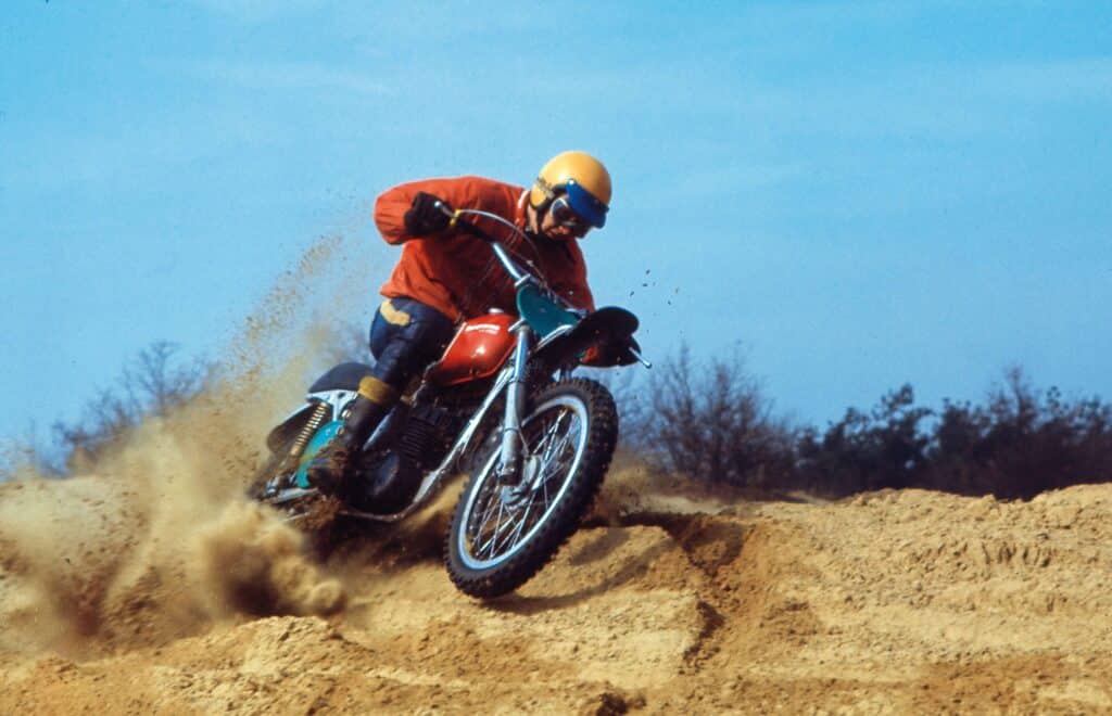 Torsten Hallman in California desert action with the 1970 Husqvarna motocross racer