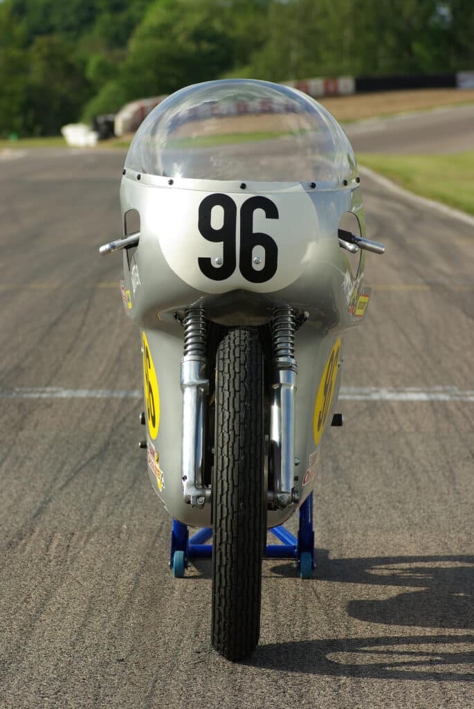 Front on view of Arter Matchless G50 with number 96