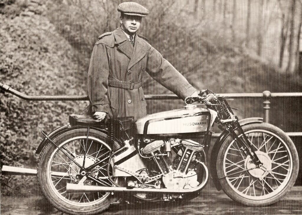 Folke Mannerstedt with his Husqvarna V-Twin racer